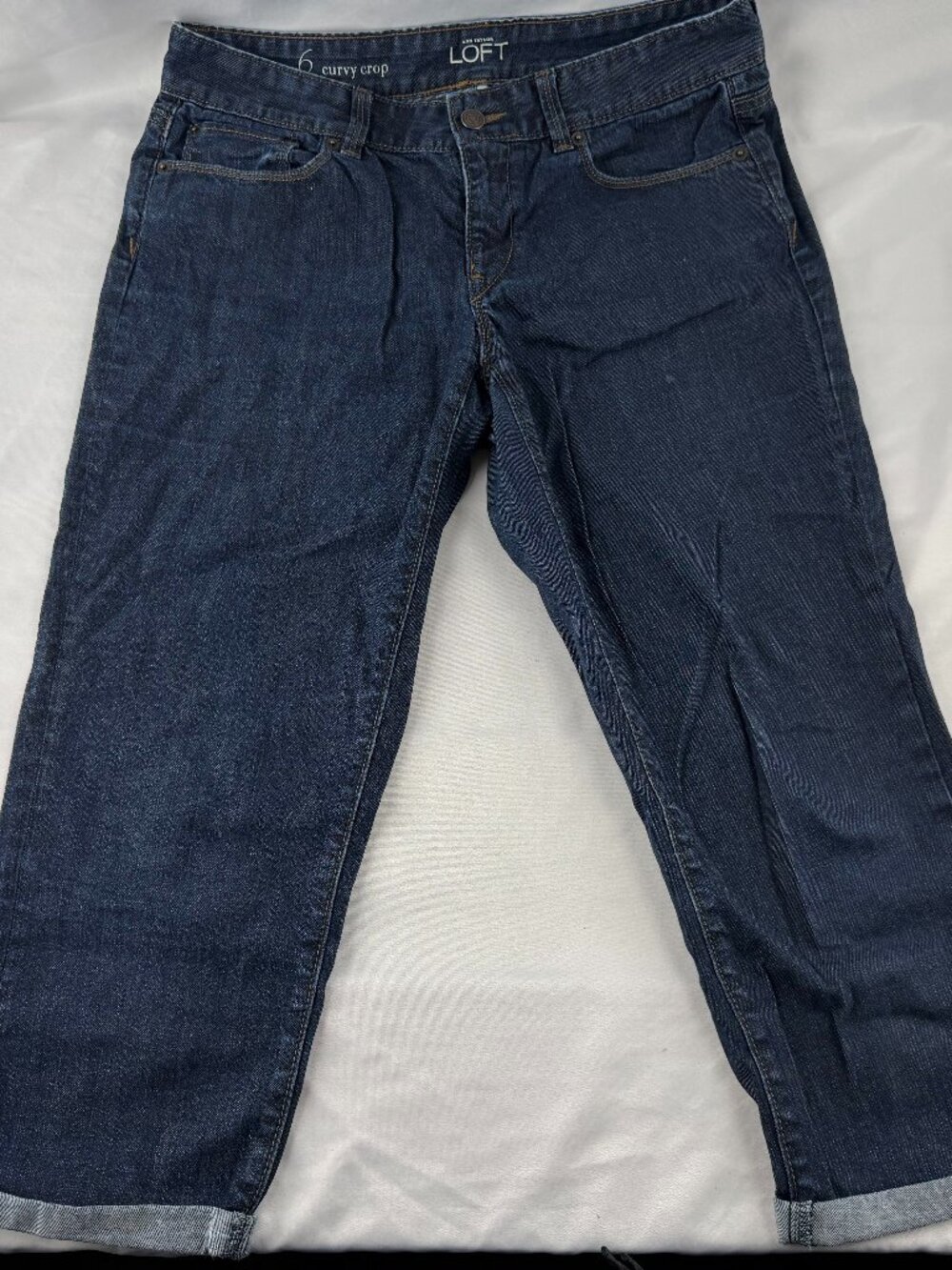 Ann Taylor LOFT Women Curvy Crop Jeans Dark Wash Blue Stretch Size 6